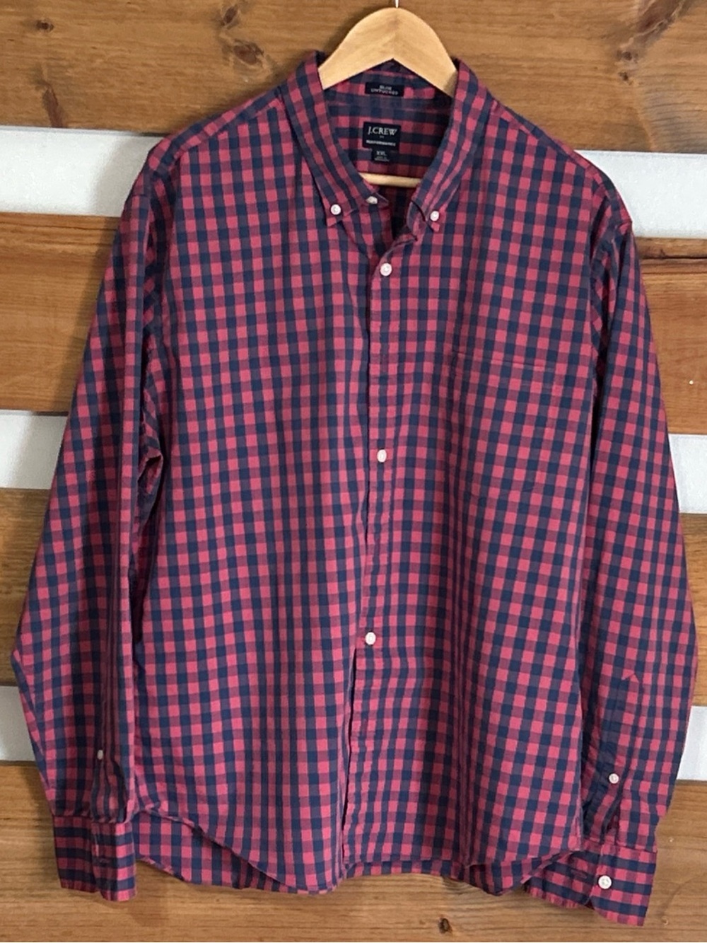 J.Crew Performance Slim Untucked Boys 2XL Mauve & Blue Square Plaid Long Sleeve
